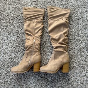 Tan Suede Knee-High Boots